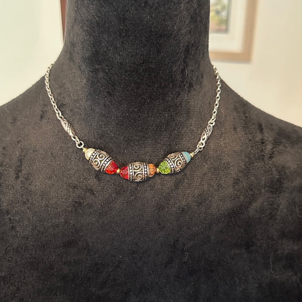 Brighton Silver Necklace with Red, Orange, Green, and Blue Accents